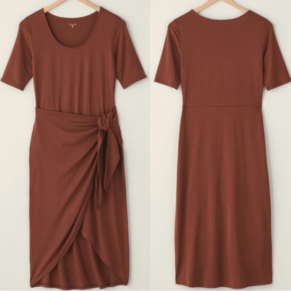 Garnet Hill Dresses & Skirts - Garnet Hill Easy‎ Wrap Knit Dress Brown Comfort Chic Capsule Stretch M